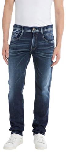 Replay Herren Jeans Anbass Slim-Fit Aged, Blau (Dark Blue 007), 33W / 34 im Sale
